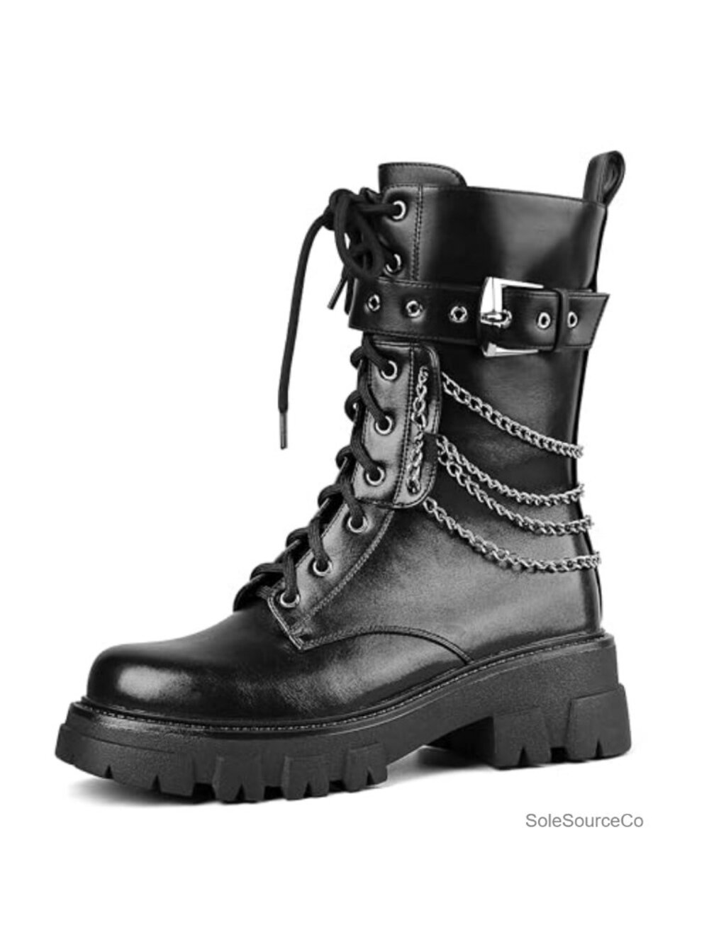 Women's Motorcycle Combat Boots Rhinestone Chunky Biker Ankle Boots Lace Up